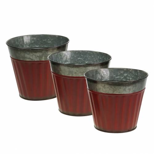 Floristik24 Plant pot red, silver zinc Ø17.5cm H15cm set of 3