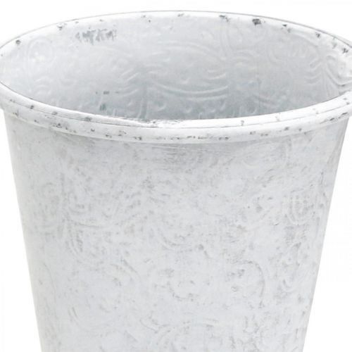 Product Plant pot with ornaments, planter, metal vessel white Ø15.5cm H14.5cm