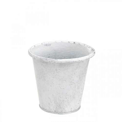 Product Plant pot with ornaments, planter, metal vessel white Ø15.5cm H14.5cm