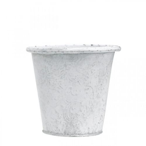 Product Plant pot with ornaments, planter, metal vessel white Ø15.5cm H14.5cm
