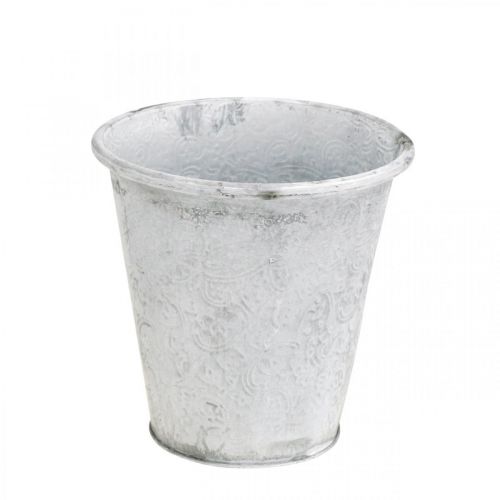 Vessel with ornaments, plant pot, metal pot white Ø18.5cm H18cm