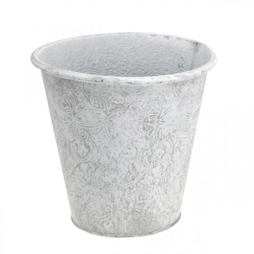 Floristik24 Planter, planter with ornaments, metal decoration white, gray Ø20.5cm H19.5cm