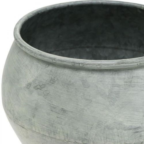 Product Round metal pot, decorative vessel, plant bowl silver, washed white, antique look Ø25.5 / 18cm H17 / 13cm, set of 2