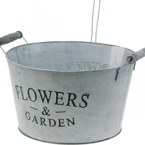 Product Planting bowl with watering can, garden decoration, metal planter for planting silver white washed H41cm Ø28cm/Ø7cm