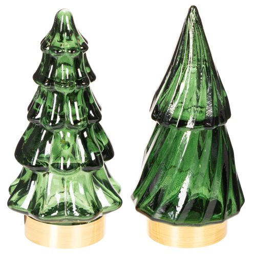 Green Glass Christmas Trees with LED Lighting, 13cm, Set of 2, Indoor Decoration buy online | Floristik24.co.uk