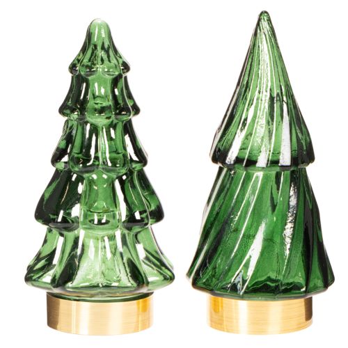 Green Glass Christmas Trees with LED Lighting, 13cm, Set of 2, Indoor Decoration | Floristik24.co.uk