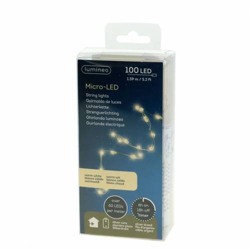 Product Light chain LED light wire with batteries warm white 100 1.59m