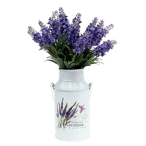 Floristik24 Milk can white with lavender motif Ø6,8cm H18,5cm