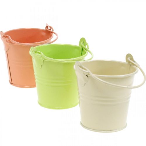 Floristik24 Mini tin bucket pastel colors assorted summer decoration Ø6cm H7cm 12pcs