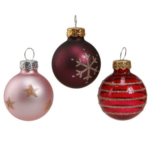 Floristik24 Mini Christmas Tree Baubles Glass Pink Berry Gold Ø3cm 9 pcs