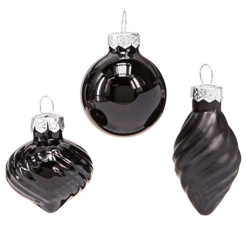 Mini Christmas tree balls glass onion black Ø3cm 9 pcs