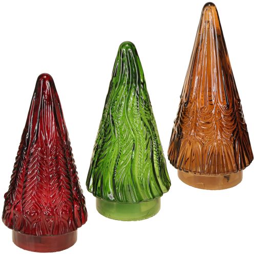 Floristik24 Mini Glass Christmas Tree LED Red Green Brown 18cm 3pcs