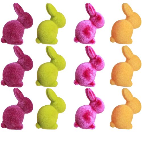 Product Mini Bunnies Colorful Easter Bunnies Flocked Assorted – 2nd Choice – H6cm 12 pcs