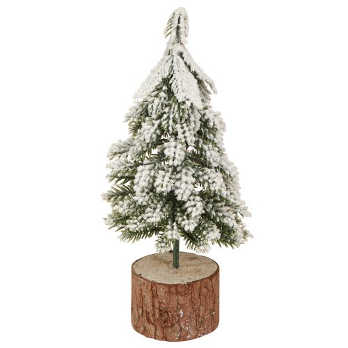 Product Mini Christmas Tree Wooden Base Green White Ø8cm H18cm 3pcs