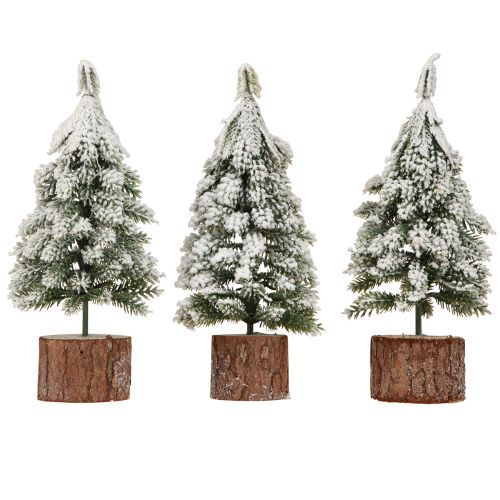 Product Mini Christmas Tree Wooden Base Green White Ø8cm H18cm 3pcs