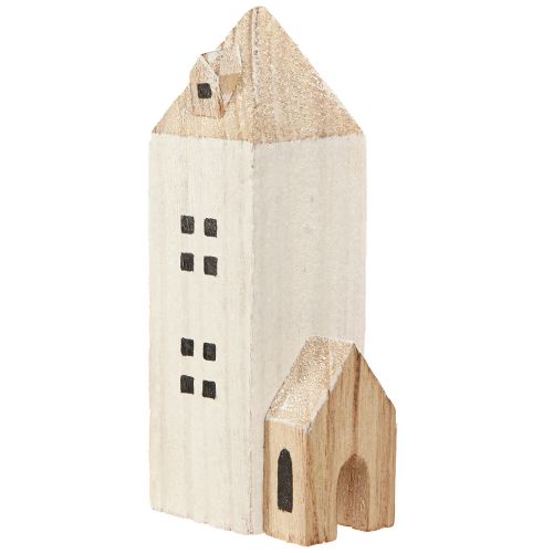 Product Mini Christmas Village Wooden Decoration White Natural H13/7cm 6 pcs