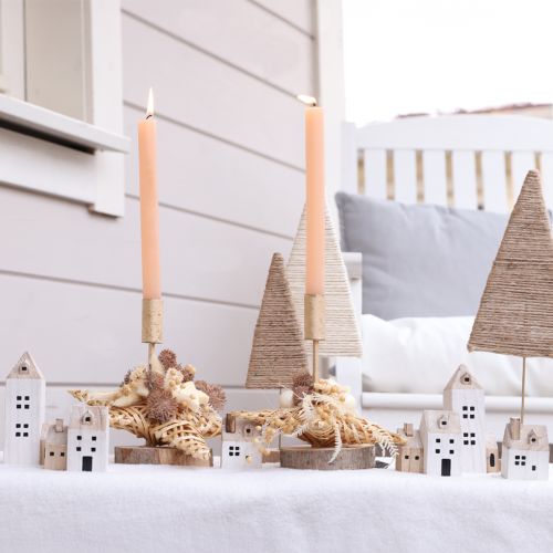 Product Mini Christmas Village Wooden Decoration White Natural H13/7cm 6 pcs