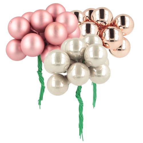Mini Christmas balls glass mirror berries pink cream Ø20mm 140 pcs