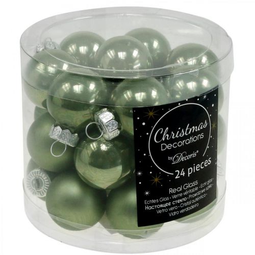 Floristik24 Mini Christmas balls glass green glossy/matt Ø2.5cm 24 pcs