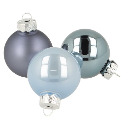 Mini Christmas balls glass blue matt metallic Ø4cm 24 pcs