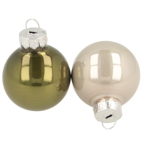 Mini Christmas balls glass green silver grey Ø3cm 22pcs