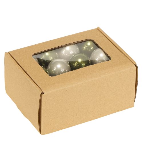 Product Mini Christmas balls glass green silver grey Ø3cm 22pcs
