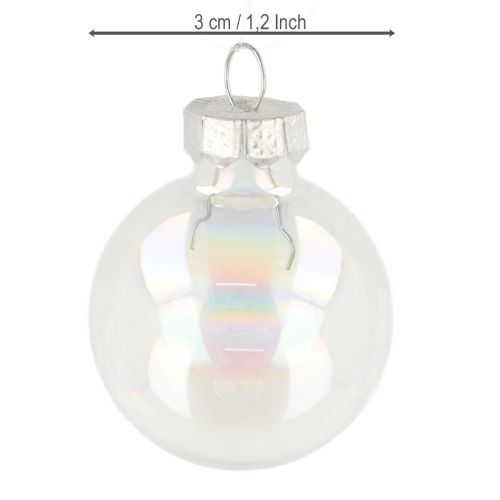 Product Mini Christmas balls glass balls iridescent clear 3 cm 22 pieces
