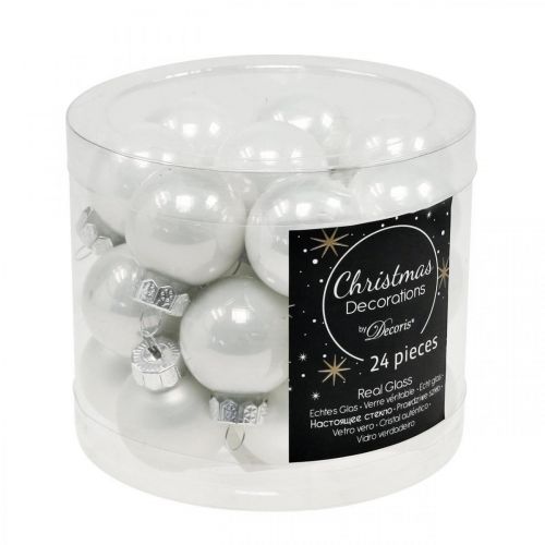 Product Mini Christmas balls glass white gloss/matt Ø2.5cm 24 pcs