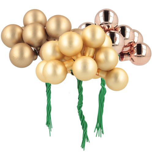 Mini Christmas balls gold rose mirror berries 2 cm 140 pieces