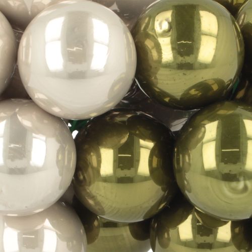 Product Mini Christmas balls on wire glass cream green 2.5cm 140 pcs