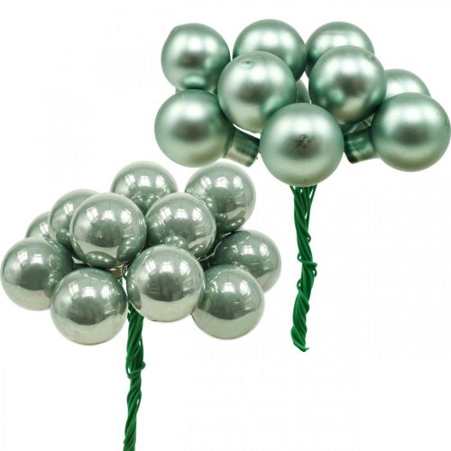 Floristik24 Mini Christmas balls on wire mint mirror berries 20mm 140p