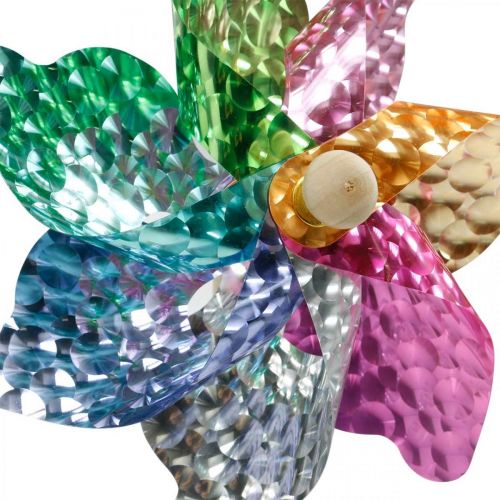 Floristik24 Windmill, summer decoration, pinwheel on a stick, colourful, decoration for children&#39;s birthday parties Ø16cm 4 pieces
