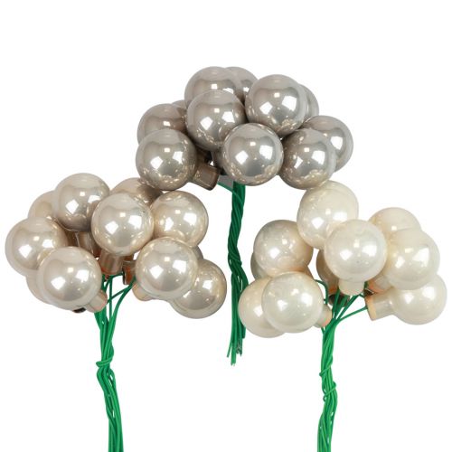 Floristik24 Mini Christmas balls cream gray glass mirror berries Ø25mm 140pcs