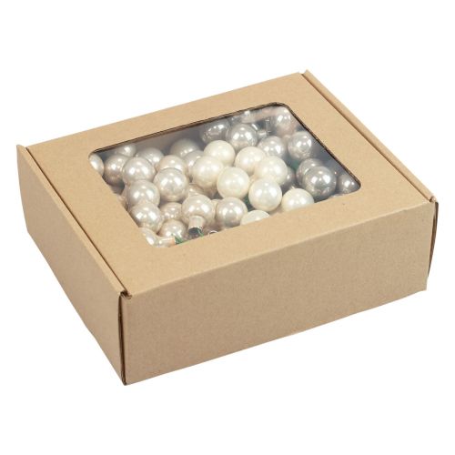 Product Mini Christmas Baubles Cream Grey Glass Mirror Berries Ø25mm 140 pcs