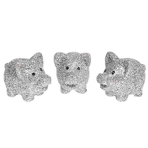 Floristik24 Mini lucky pigs with mica silver 3cm 24pcs