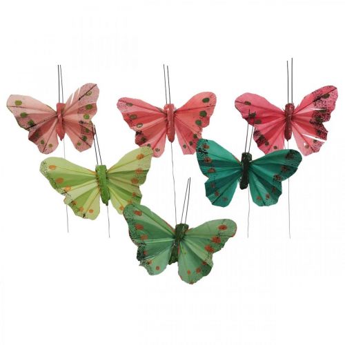 Product Mini Butterfly on Wire Red, Green 6.5cm 12 pcs
