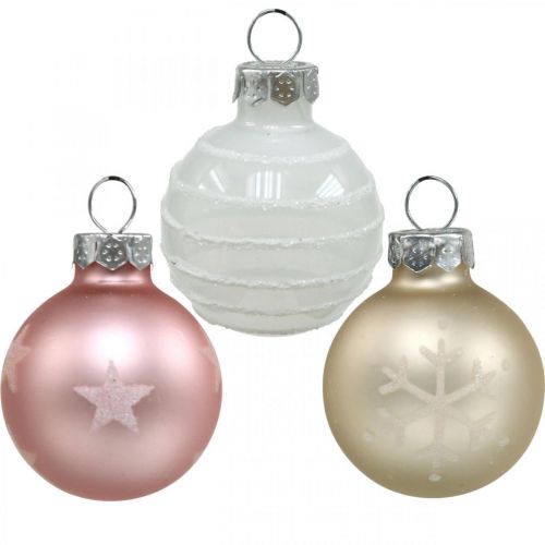 Floristik24 Mini Christmas balls cream, pink, white real glass Ø3cm 9pcs