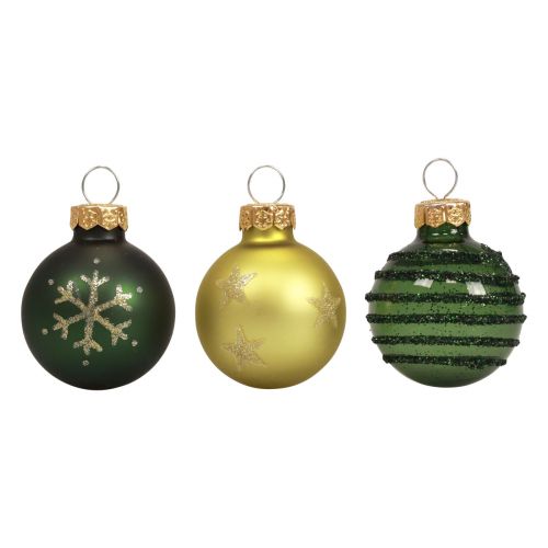 Mini Christmas balls glass green gold glass balls Ø3cm 9pcs