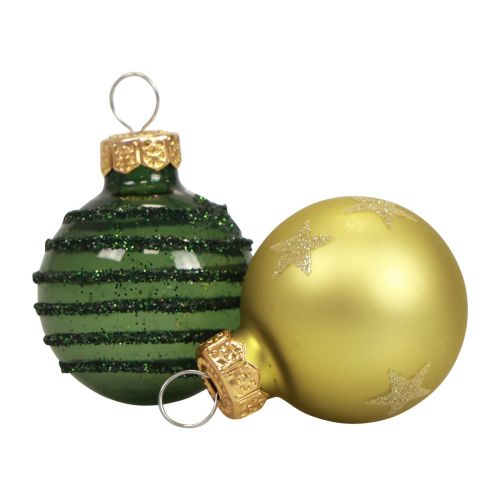 Mini Christmas balls glass green gold glass balls Ø3cm 9pcs