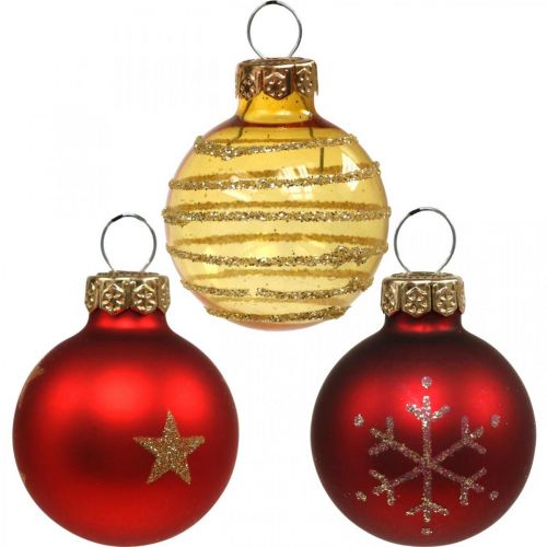 Mini Christmas balls red / yellow mix real glass Ø3cm 9pcs