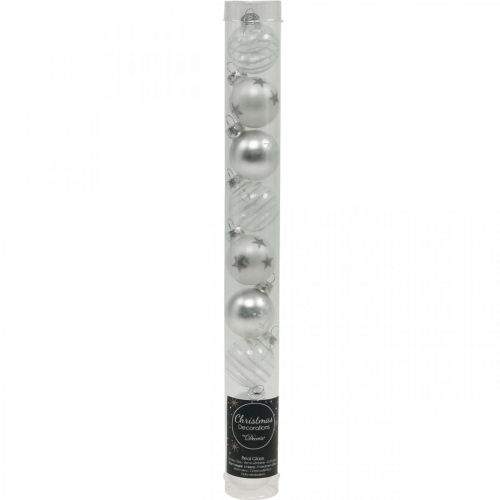 Product Mini Christmas balls white, silver real glass Ø3cm 9 pcs