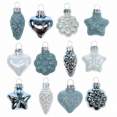 Floristik24 Mini Christmas tree decorations mix assorted glass white, blue 12pcs