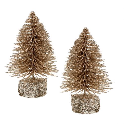 Mini Christmas tree gold with glitter 6pcs