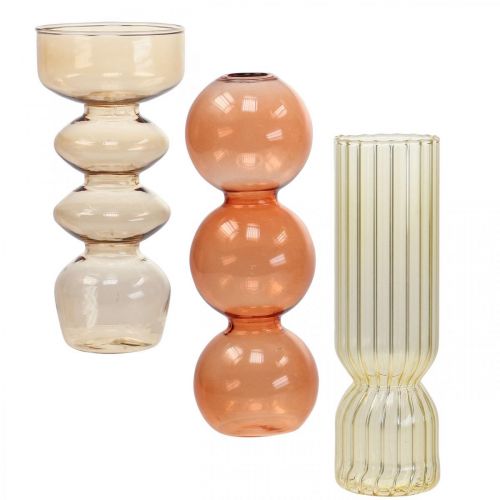 Floristik24 Mini Vases Glass Decorative Glass Vases Colored H15.5-17cm Set of 3