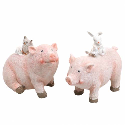 Floristik24 Decorative figure set piggy with animal friends 9.3cm × 7.5 / 8.5cm 2pcs