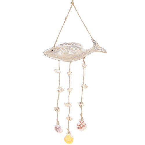 Floristik24 Mobile Maritime Wooden Fish Shells Natural White L20cm 2pcs