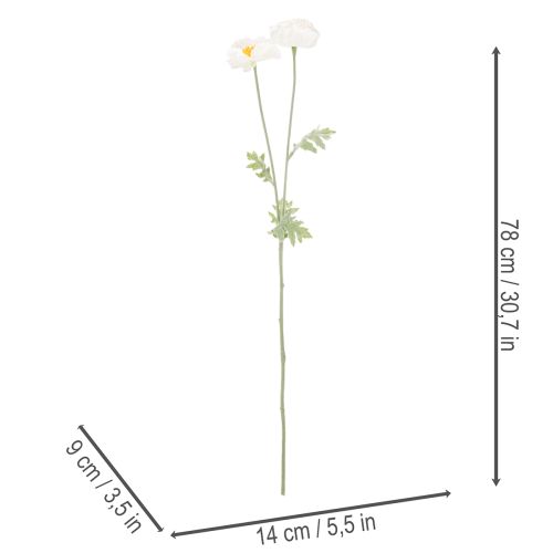 Artificial Poppy Flower White Long Stem 78cm Set of 3 | Floristik24.co.uk