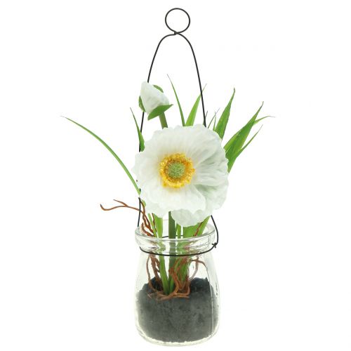 Floristik24 Poppy in glass for hanging. White. H22cm