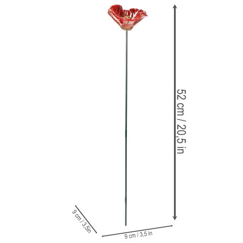 Product Garden stake poppy ceramic, unusual design for flower beds, 52cm, 2 pieces