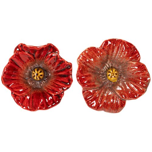 Product Garden stake poppy ceramic, unusual design for flower beds, 52cm, 2 pieces